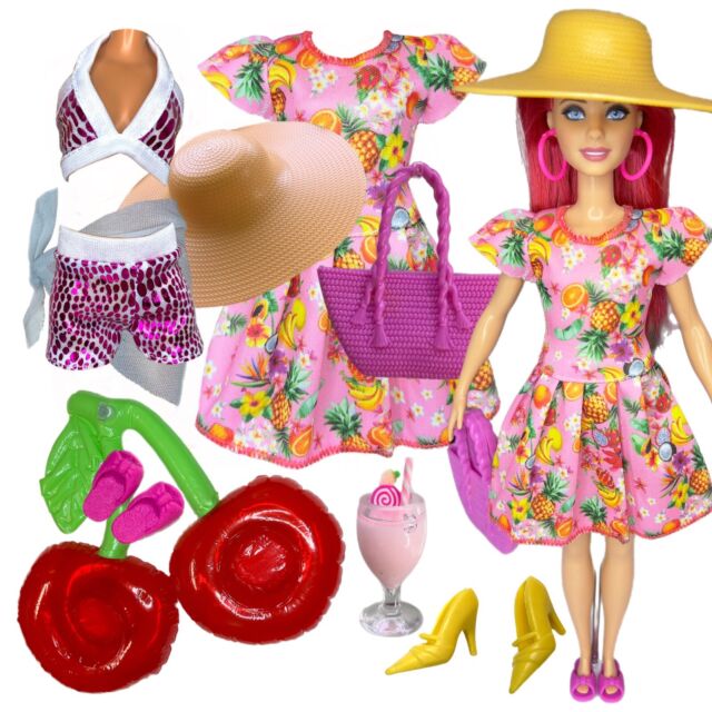 Compre Conjunto de roupas de natação rosa para barbie, conjunto de roupas  para boneca barbie, sapatos de biquíni, bolsa respiradora, acessórios de  bonecas 1/6, brinquedos infantis