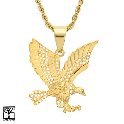 Мужская из нержавеющей стали позолоченный CZ Eagle подвеска 24 дюйма веревки цепочка SCP 893 G - Изображение 1 из 3