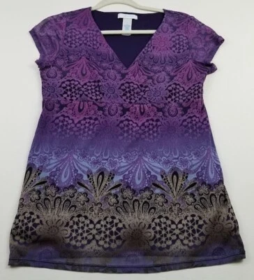 Blusa para mujer Liz Wear mediana M multicolor floral cachemira manga corta cuello en V Foto 1 de 4