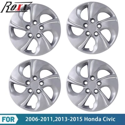 15' Set of 4 Silver snap on Wheel Cover Hubcaps for 2013-2015 Honda Civic R15 - Image 1 of 4