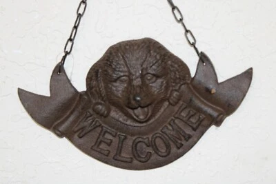 Cast Iron WELCOME  DOG PLAQUE sign Rustic Ranch Wall  Decor  6''X10'' - Image 1 of 4
