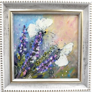 Blooming Flowers and Butterfly Painting Original Floral Oil Impasto Art Signed - Picture 1 of 9
