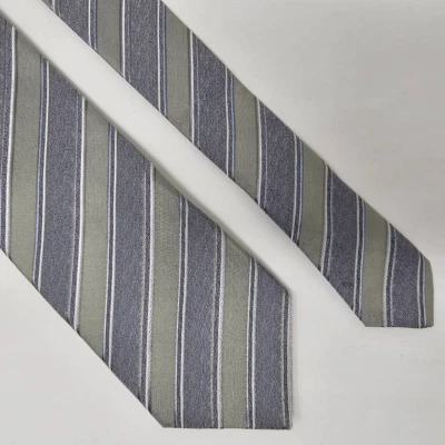 JOHN VARVATOS USA MADE SILK TIE GREEN HEATHER GRAY REPP MINI STRIPE 3" X 59" - Image 1 of 2