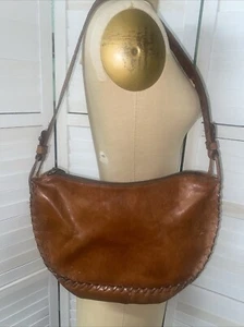 Brown Leather Stitched Shoulder Purse Bag Handbag Adjustable Strap Made in Italy - Picture 1 of 14