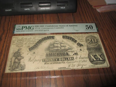 1861 $20 CONFEDERATE CT-18 ***CONTEMPORARY COUNTERFEIT*** PMG 50 - Image 1 of 4