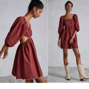 Anthropologie Scalloped Mini Dress Forever That Girl Womens XS Tie Back NWT - Picture 1 of 12