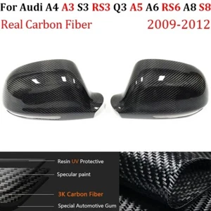 Real Carbon Fiber Car Rearview Cover For Audi A3 S3 Q3 RS3 A4 B8 A5 A6 RS6 A8 S8 - Picture 1 of 8