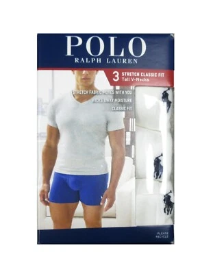 Polo Ralph Lauren Big & Tall White V-Neck Stretch Classic Fit T-Shirt 3 Pack - Image 1 of 3