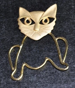 Gold Tone Cat ~ Open Wire Art Brooch Pin ~ 3” Tall X 2” Wide - Picture 1 of 2
