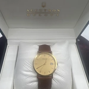 ACCUTRON Palermo Quartz Mens Watch 27B32 Quartz Analog Date Gold PVD Need Batter - Picture 1 of 8