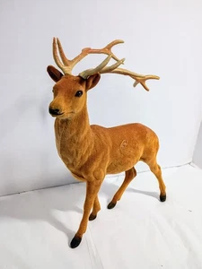 Vtg. Flocked Reindeer Plastic 10" Tall X 10" Long - Picture 1 of 8