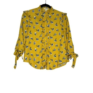 Bleuh Ciel Floral Ruffle Trim Button Down Long Sleeve Blouse Women's Small - Picture 1 of 6