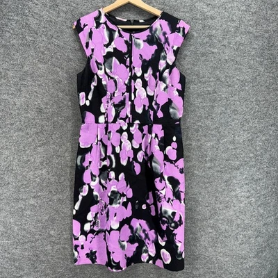 Adrianna Papell Dress Women 12 Black Colorblock Sheath Midi Lined Zipper Cotton - Image 1 of 4