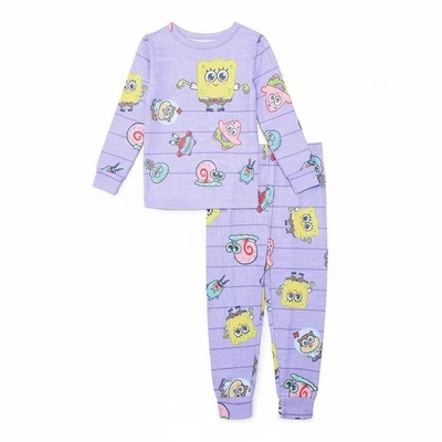 Spongebob Squarepants Girl's Purple Character Print Soft Long-Sleeved Pajama Set - Image 1 of 2
