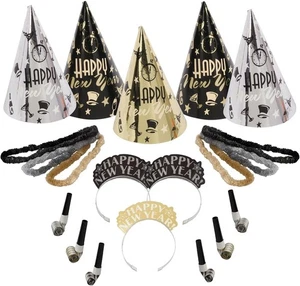 New Year’s Eve 62 Piece 25 Guest Kit Black, Gold, Silver Party City - Picture 1 of 3