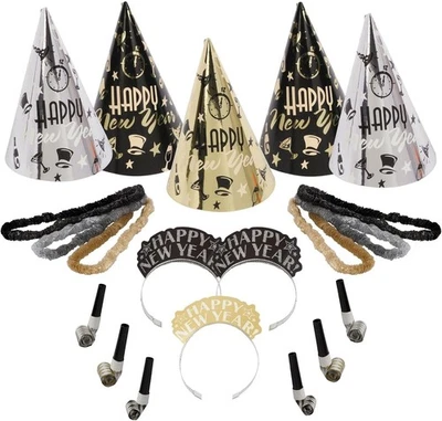 New Year’s Eve 62 Piece 25 Guest Kit Black, Gold, Silver Party City - Image 1 of 3