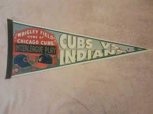Vintage Wrigley Field Chicago Cubs Cleveland Indians Interleague Play Pennant - Picture 1 of 18