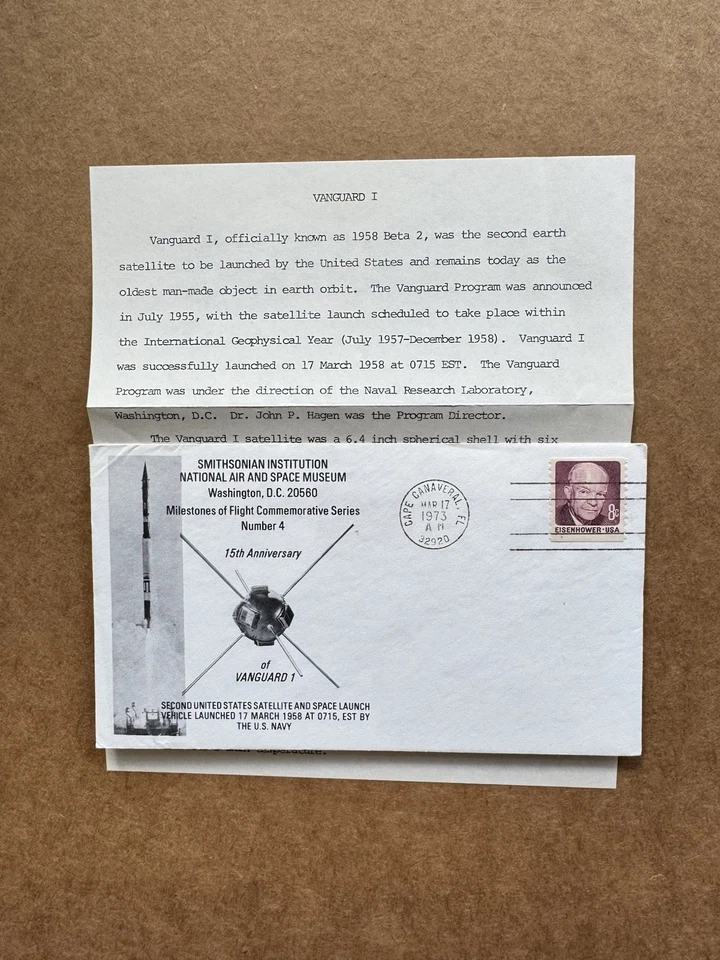US 1973 Flight Millstone Event Cover #04 + 2nd-US-Satelite Vanguard 1 +Info Page - Image 1 of 1