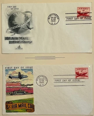 1949 6c DC-4 airmail coil first day covers (2 total)  C41 Fluegel & Art Craft  - Image 1 of 3