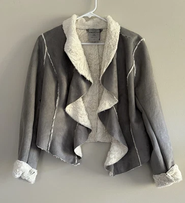 Chaqueta para mujer JouJou gris imitación gamuza forrada piel de oveja chaqueta frontal abierta Foto 1 de 4