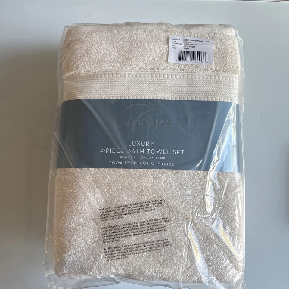 Juego de 2 toallas de baño Charisma Luxury suave higro 100 % algodón marfil 30x58 NUEVO Foto 1 de 3