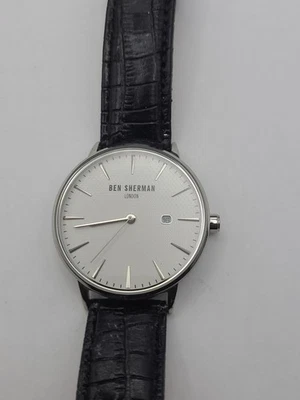 Ben Sherman White Dial Analog Mens Watch Black Band New Battery Working - Image 1 of 4