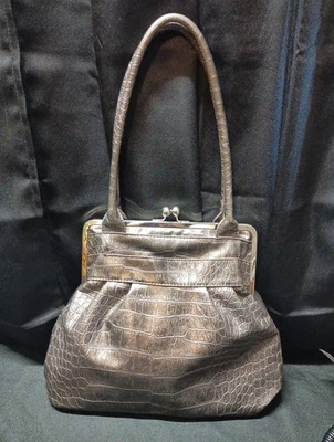 Bolso de mano Bueno vintage para mujer de cuero gris/plateado Foto 1 de 4