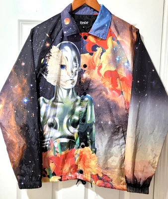 RIPNDIP Pop Art Graphic Cat Alien Jacket Mens Sz S Windbreaker Hibiscus Space - Image 1 of 4