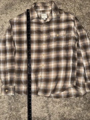 Men's Long Sleeve Brown And Blue Plaid Flannel Shirt with Front Pockets Size M - Image 1 of 4