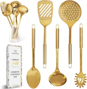 Juego de Utensilios de Cocina Dorado - 5 Piezas Acero Inoxidable Herramientas de Cocina Cocina Moderna - Imagen 1 de 12