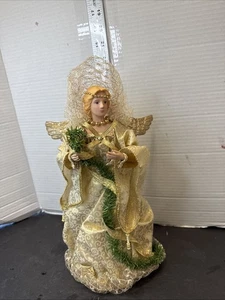 Vintage Angel Tree Topper Gold Dress 12” Used Cone - Picture 1 of 14