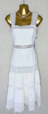 Exquisite Karen Millen X Lydia New White Lace Trim Sun Dress UK10 Stunning - Image 1 of 4