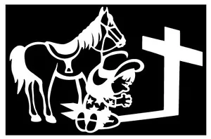 Christlicher Aufkleber Autoaufkleber Vinyl Cowgirl am Kreuz - Bild 1 von 1