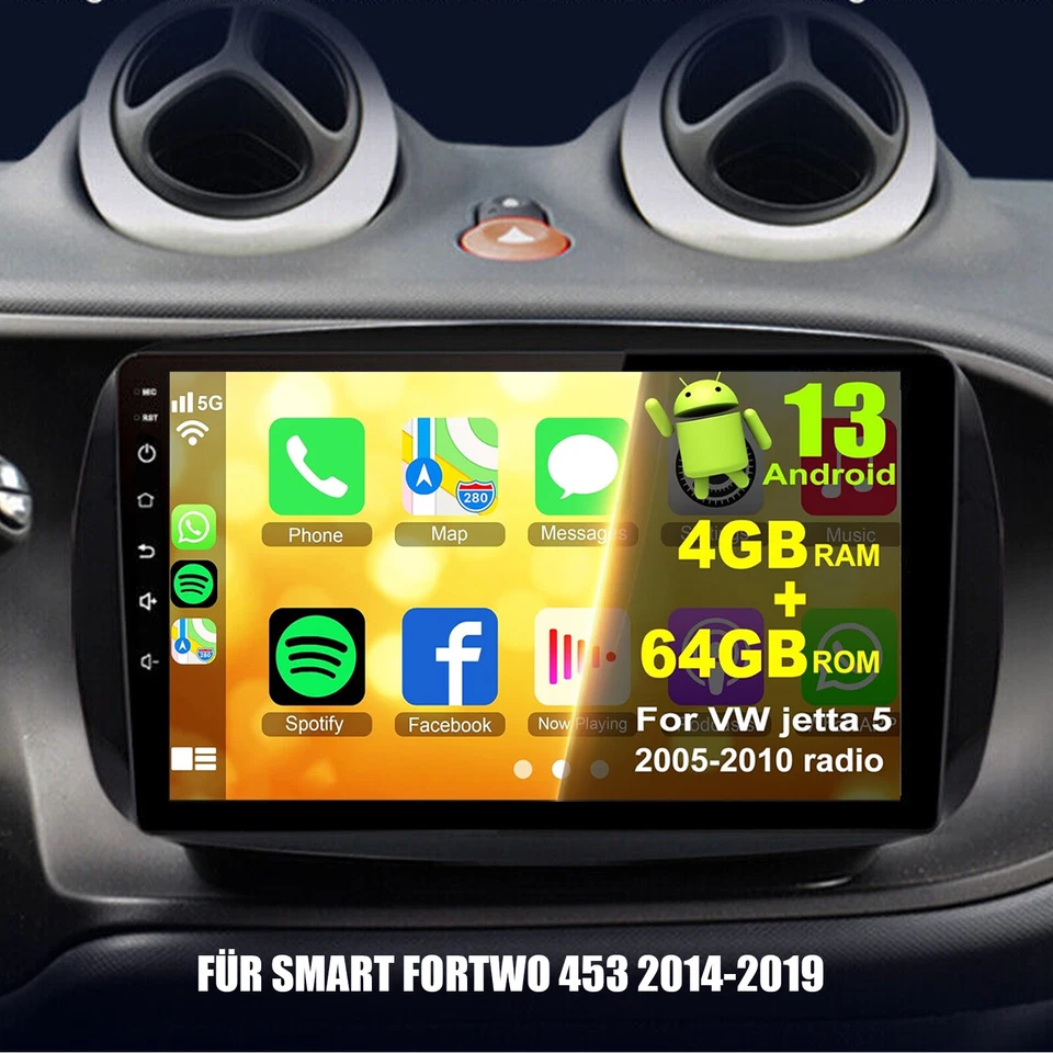 Für Smart Fortwo 453 2014-2019 Android 13 CarPlay 4+64GB Autoradio GPS Navi WIFI - Bild 1 von 4
