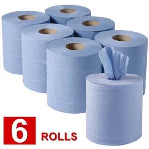 6 x Jumbo Workshop Hand Towels Rolls 2 Ply Centre Feed Wipes Embossed Tissue - Picture 1 of 1