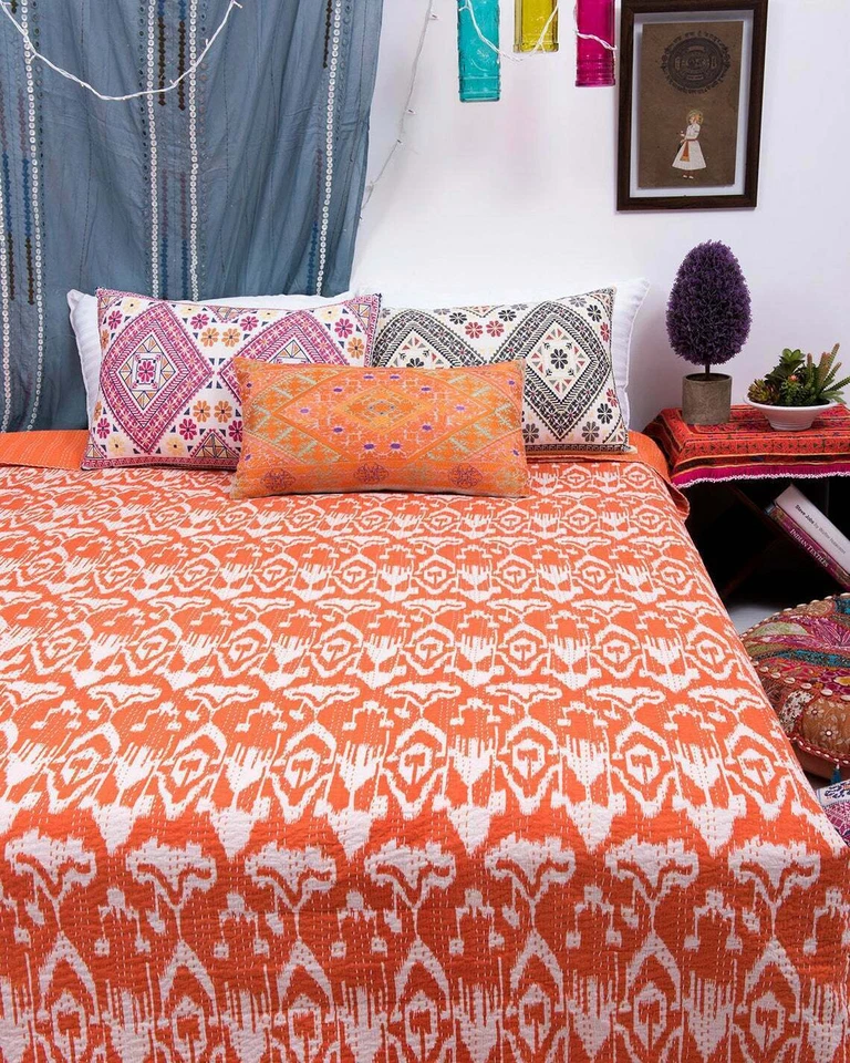 Colcha tradicional Kantha tamanho King cobertor indiano cor azul colcha - Imagem 1 de 1