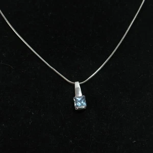 Sterling Silver 925 Snake Necklace With Single Blue Topaz Stone Pendant - Picture 1 of 12