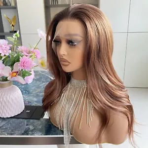 Ash Brown Highlights Loose Body Wave 13x4 Lace Front Wig 100% human hair wigs - Picture 1 of 10