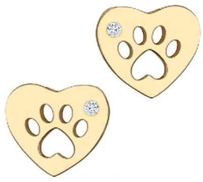 Herz Pfote Ohrringe 925 Silber Gelbgold vergoldet Zirkonia Gold Damen Ohrstecker - Bild 1 von 4