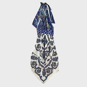 New York & Company Dress Women's Small Blue Multi Halter Scarf Print Hanky Hem - Picture 1 of 10