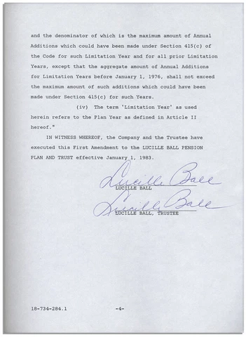 LUCILLE "LUCY" BALL - DOCUMENT MULTI-SIGNED 01/01/1983 Cover