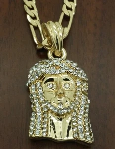 Herren Gold c z Jesus Gesicht Anhänger 24" lang 5 mm breit Figaro Gliederkette Halskette - Bild 1 von 3
