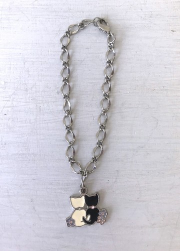 OFF WHITE Bracciale Catena Ragazze 7 pollici con Ciondolo Gatto Nero Spento Bianco Fiori