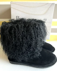 Neu Bearpaw Boo Stiefel Echtleder Wildleder lang Fell Lammfell schwarz Gr. 7 - Bild 1 von 11