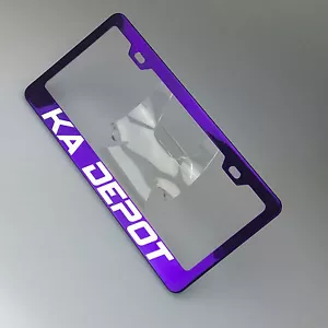 KA Depot Custom Laser Engraved Stainless Steel License Plate Frame Purple Chrome - Picture 1 of 12