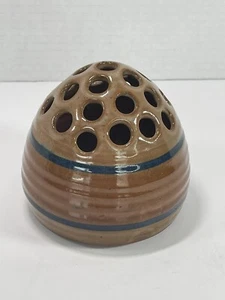 Sarah Culbreth Tater Knob Pottery Blue & Brown Art Flower Frog Pencil Holder - Picture 1 of 9