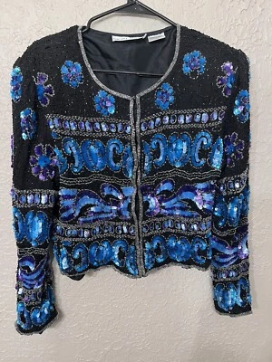 Chaqueta NIGHT VOGUE Vintage Lentejuelas y Cuentas Glam XL Disco Años 80 90 Foto 1 de 4