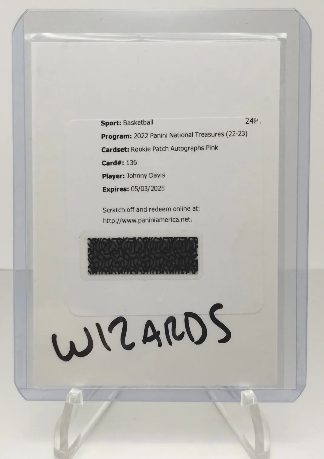 2022-23 NATIONAL TREASURES JOHNNY DAVIS TRUE RPA AUTO PINK /25 #136 REDEMPTION 