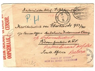 GERMANY WW2 TPO Cover S.AFRICA *Internment Camp* HOSPITAL 1942 Censors{2} MA720 - Image 1 of 4