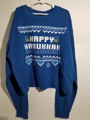 Freeze Happy Hanukkah Mujer Camiseta Manga Larga Recortada Azul Talla Pequeña. T. Foto 1 de 4